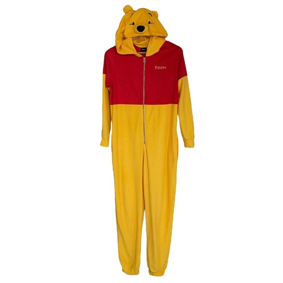 Disney Winnie The Pooh M 8/10 Long Sleeve Hooded Non-Footed Fleece Onesie Pajama - Picture 1 of 3